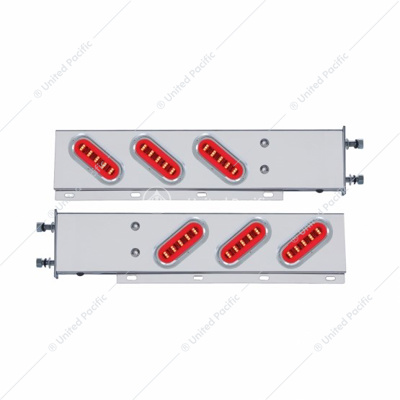 3-3/4" Bolt Pattern SS Spring Loaded Bar With 6X 22 Red LED 6" Oval GloLight & Visor -Clear Lens (Pair)