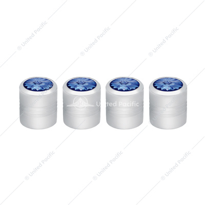 Chrome Round Valve Caps With Blue Crystal (4-Pack)