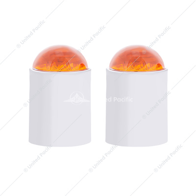Dome Lens Bumper Guide Top With Chrome Base - Amber (2-Pack)