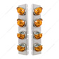 SS Front Air Cleaner Bracket With 8X Glass Watermelon Lights & SS Visors For Peterbilt -Amber Lens