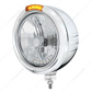 SS Classic Embossed Stripe Headlight H4 With 6 Amber LED & Dual Mode LED Signal -Amber Lens