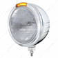 Stainless Steel Bullet Embossed Stripe Headlight 6014 & Dual Mode LED Signal - Amber Lens