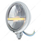 Chrome 5-3/4" Motorcycle Headlight 9 LED Bulb With Amber LED Light Bar