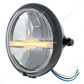 Black 5-3/4" Motorcycle Headlight 9 LED Bulb With Amber LED Light Bar - Side Mount